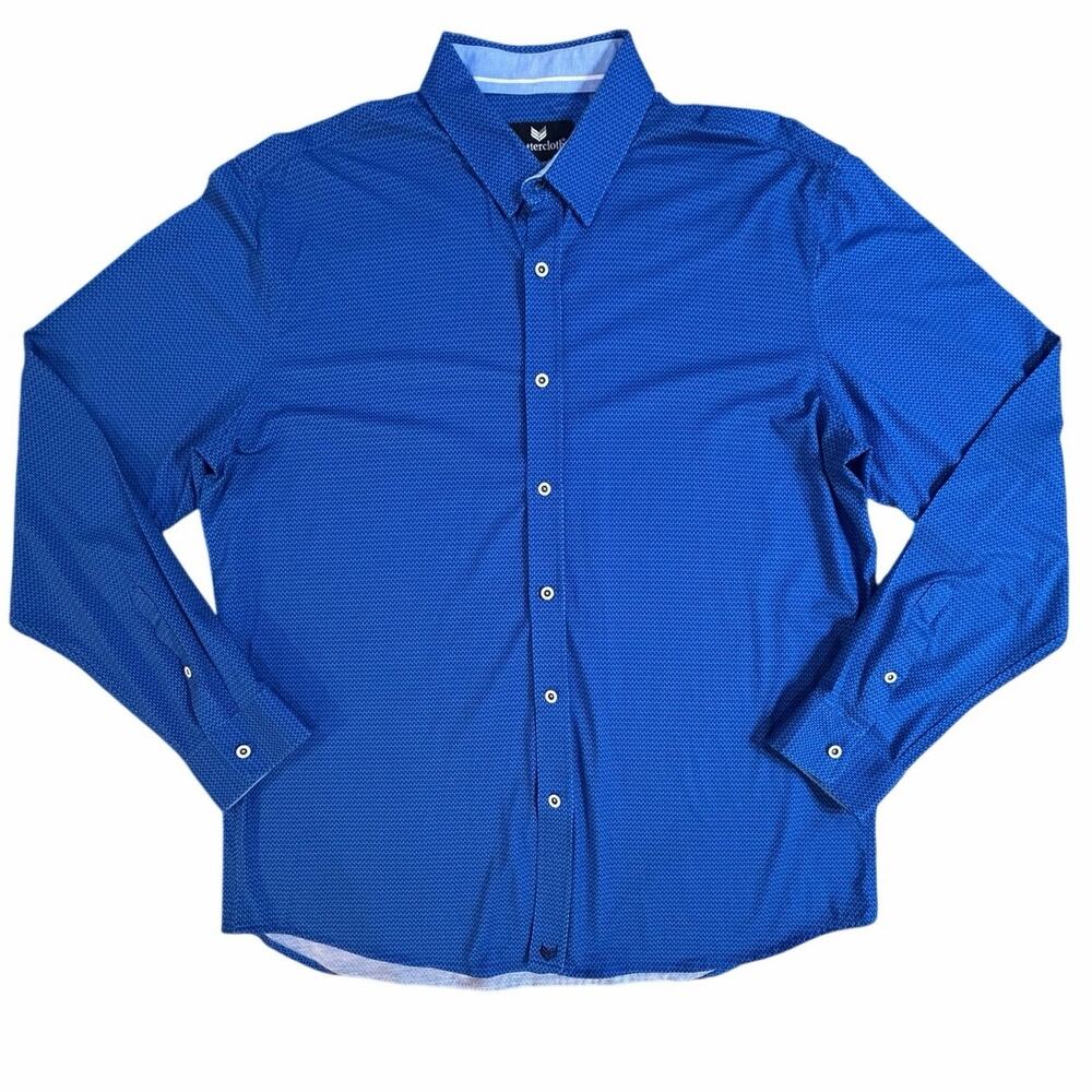 Buttercloth Long Sleeve Button Down Men's 2XL Reg Fit Blue Geometric Stretch XXL